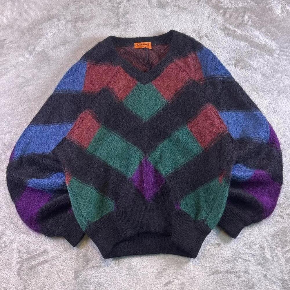Vintage Missoni Men’s 70% Mohair V-Neck Sweater Size Small Boho Italy